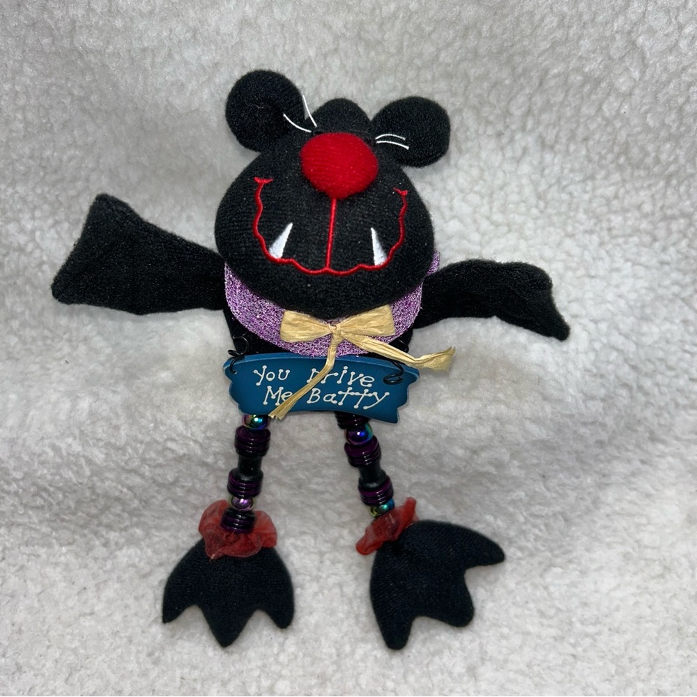 Halloween vampire bat shelf sitter 9" dangley legs embroidered face lashes